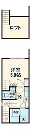 リブラ相模台 2階1Kの間取り
