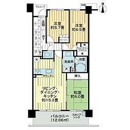 サーパス鴨宮 4階3LDKの間取り