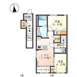 ディアバルド 2階2LDKの間取り