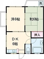 JR山手線 高田馬場駅 徒歩4分の賃貸マンション 2階2DKの間取り