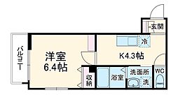 西武池袋線 所沢駅 徒歩15分の賃貸アパート 1階1Kの間取り