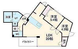 名古屋市営東山線 今池駅 徒歩8分の賃貸マンション 3階2LDKの間取り