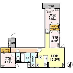 日暮里舎人ライナー 高野駅 徒歩9分の賃貸アパート 1階3LDKの間取り
