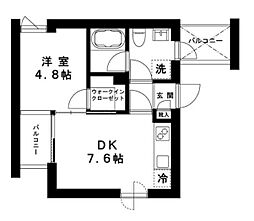 西武新宿線 武蔵関駅 徒歩5分の賃貸マンション 2階1DKの間取り