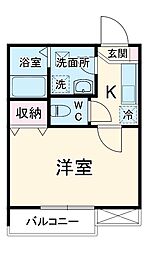 アフェット稲毛7 2階1Kの間取り