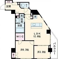 小田急小田原線 千歳船橋駅 徒歩8分の賃貸マンション 3階2LDKの間取り