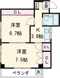 東京メトロ有楽町線 小竹向原駅 徒歩14分の賃貸マンション 2階2Kの間取り