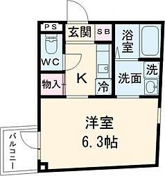 グランデュオ八幡山 3階1Kの間取り