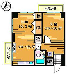 飛鳥ハイム 4階1LDKの間取り
