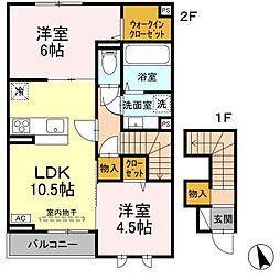 グランツ久米川 203 2階2LDKの間取り