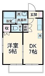 東武野田線 六実駅 徒歩5分の賃貸アパート 2階1DKの間取り