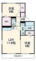 日暮里舎人ライナー 見沼代親水公園駅 徒歩17分の賃貸アパート 2階2LDKの間取り