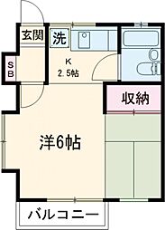 ハタノハイツ 2階2Kの間取り