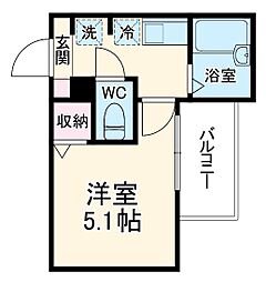 MELDIA北与野 3階1Kの間取り