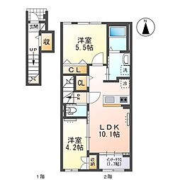 パークタワー・里 2階2LDKの間取り