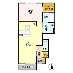 ティアラD 1LDKの間取図画像
