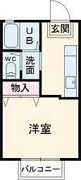 取手ルーラルハイツ 1階1Kの間取り