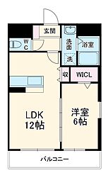 ユーハイツ三和III 2階1LDKの間取り