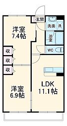 ララス・プランドール 2階2LDKの間取り