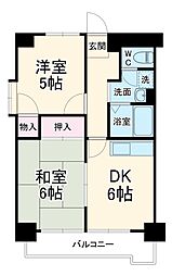 名鉄瀬戸線 水野駅 徒歩20分の賃貸マンション 3階2DKの間取り