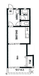 キャッスルマキ1号棟 2階1DKの間取り