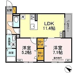 Ｄ−ＲＯＯＭ新宿IーＡ 2階2LDKの間取り