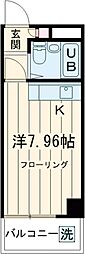 京王線 調布駅 徒歩4分の賃貸マンション 2階ワンルームの間取り
