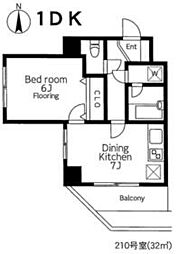 東急田園都市線 用賀駅 徒歩7分の賃貸マンション 2階1DKの間取り
