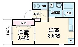 名古屋市営名城線 新瑞橋駅 徒歩7分の賃貸アパート 1階1LDKの間取り