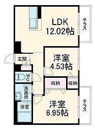ディアコート 1階2LDKの間取り