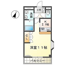 カサ・デーラ 1Kの間取図画像
