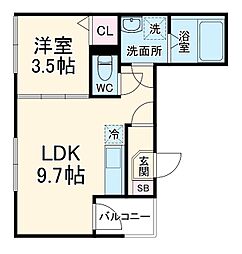 Osaka Metro中央線 九条駅 徒歩7分の賃貸アパート 2階1LDKの間取り