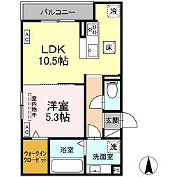 名鉄犬山線 西春駅 徒歩5分の賃貸アパート 1階1LDKの間取り