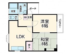 グランビア麻生 2階2LDKの間取り