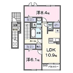 名鉄西尾線 西尾駅 バス22分 寺津ふれあいセンター下車 徒歩4分の賃貸アパート 2階2LDKの間取り