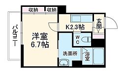 フォレナ堀切 2階1Kの間取り