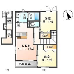 キンモクセイ 2LDKの間取図画像