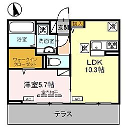 D-ROOM六供町2丁目 1階1LDKの間取り