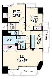 ダイナース白壁 2階2LDKの間取り