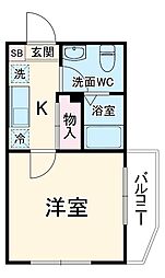 ラパン大久保 2階1Kの間取り