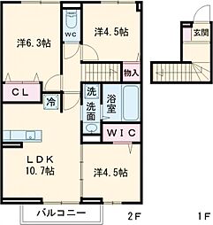 Ｇｏｌｄ　Ｆｏｒｅｓｔ 2階3LDKの間取り