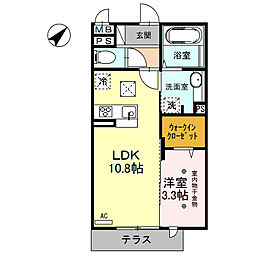 JR武蔵野線 越谷レイクタウン駅 徒歩14分の賃貸アパート 1階1LDKの間取り