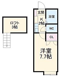 シェリールミニＣ棟 2階1Kの間取り