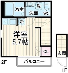 ベレガンス八千代台 2階ワンルームの間取り