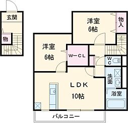 WEST COURT 楓 2階2LDKの間取り