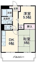 ルミエール清水 2階2DKの間取り