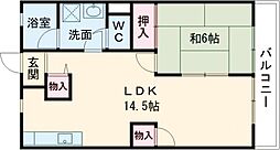 ウエストヒルパートII 2階2DKの間取り