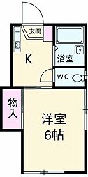 美乃里コーポ 2階1Kの間取り