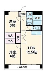 ガイドウェイバス志段味線 小幡緑地駅 徒歩23分の賃貸マンション 2階2LDKの間取り