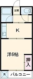 ハマダビル 1Kの間取図画像